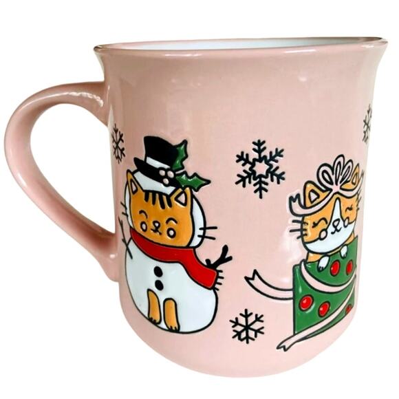 Clementine CATS Christmas Mug 16oz Pink Ceramic Holiday NEW - Picture 2 of 10